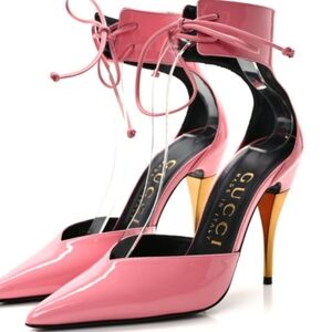 Gucci Vitello Vernice Glossed-Leather Pumps in Pink Suze 42